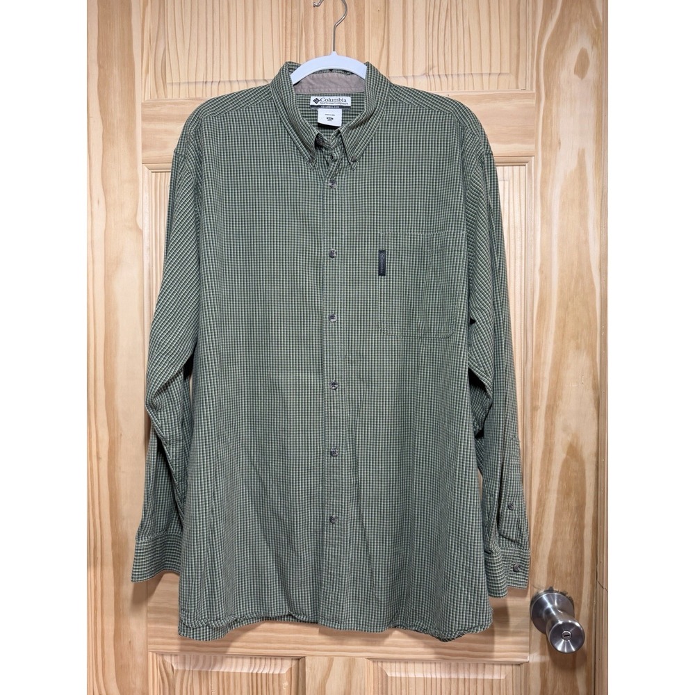 Columbia Sportswear Mens Size XXL Green Plaid Button Up Textured Shirt L/S